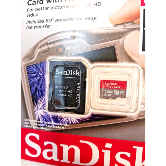 2 New! SanDisk Ultra Plus Speed 130, microSDHC UHS-1 Card w Adapter - Picture 3 of 10